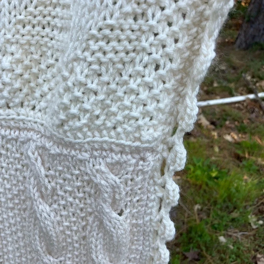 Handmade blanket with knitting sampler squares wool and acrylc throw natural
